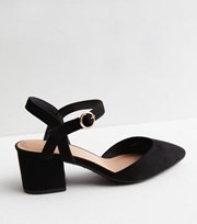 New Look Wide Fit Black Suedette Pointed Low Block Heel Sandals